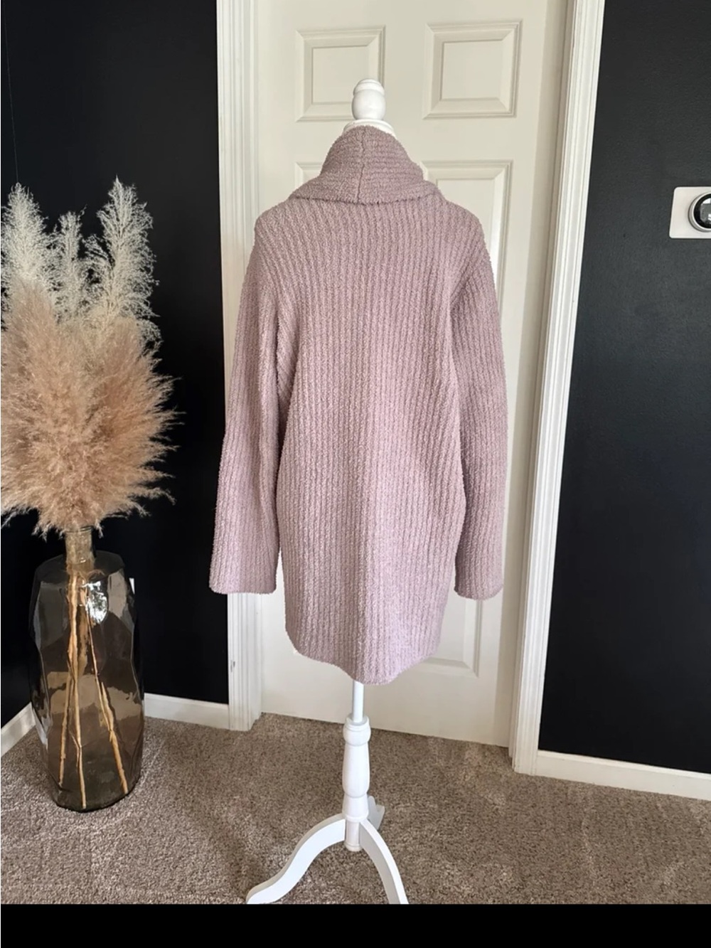 Barefoot Dreams CozyChic Cable Knit Cardigan Jacket Open Front Taupe Medium - Picture 8 of 12